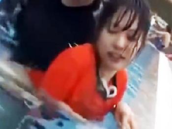 可愛いプールの監視員が水中で痴漢されて更衣室で性的暴行顔面射精される