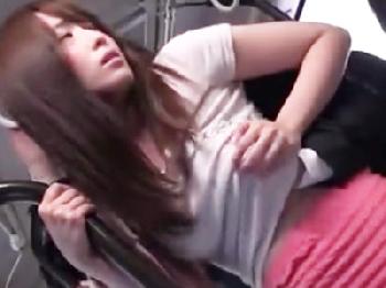 満員電車で痴漢されて抵抗できずにバックから挿入されパンスト美尻に精子をぶっかけられる女性会社員