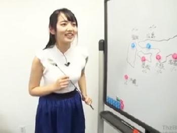 キュートなスレンダーお天気お姉さんが控室で悪い大人に犯される