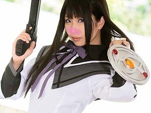 まどマギ・ほむらちゃんコスプレの美少女→いちゃつきながらハメ撮り膣内射精