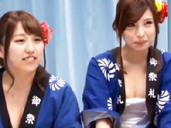 お祭りでテンション高めの酔っ払った女の子2人組をナンパして4P駅弁SEX!!