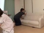 魅力的な女子校生妹と部屋の大掃除→パンチラどころか乳首も丸見えで掃除どころじゃ無いW