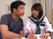 真面目に勉強する綺麗な女子校生が家庭教師の男から触られ抵抗できず挿入される